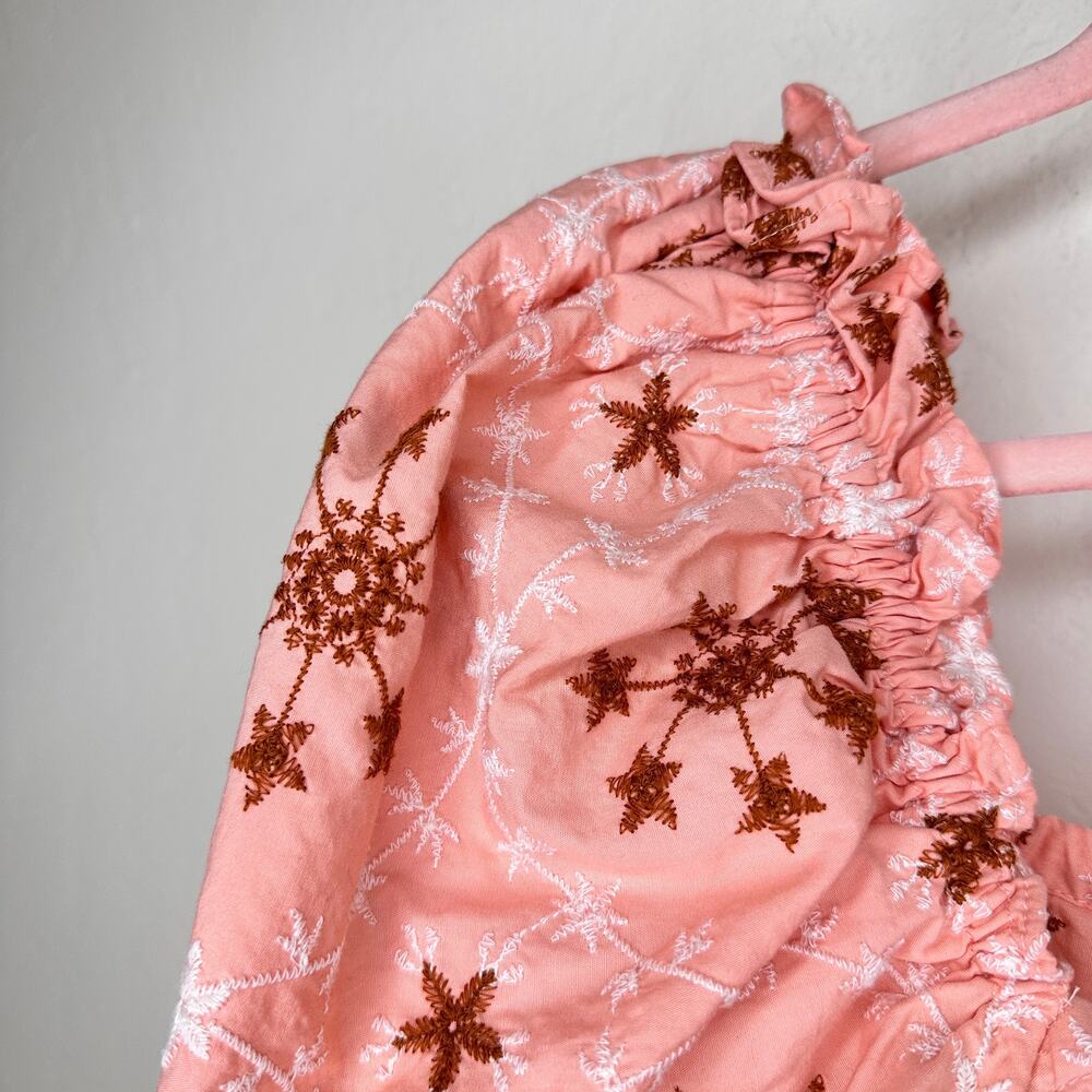Zara Voluminous Puff Sleeve Floral Embroidered Peach Salmon Pink Crop Top Small - Picture 6 of 13